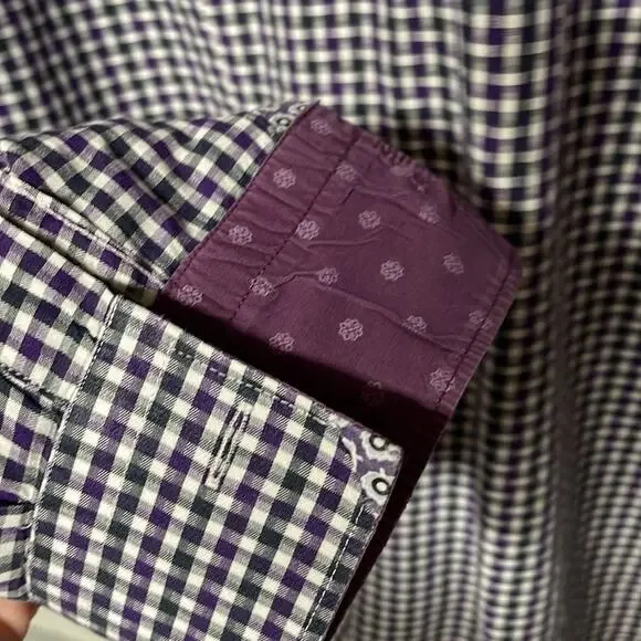 TED BAKER DANNOO Twill Shirt Purple Large Long Sleeve Plaid - Picture 8 of 8